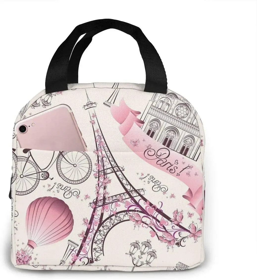 Meal Prep Tofu - Pink Paris Eiffel Tower Lunch Bag