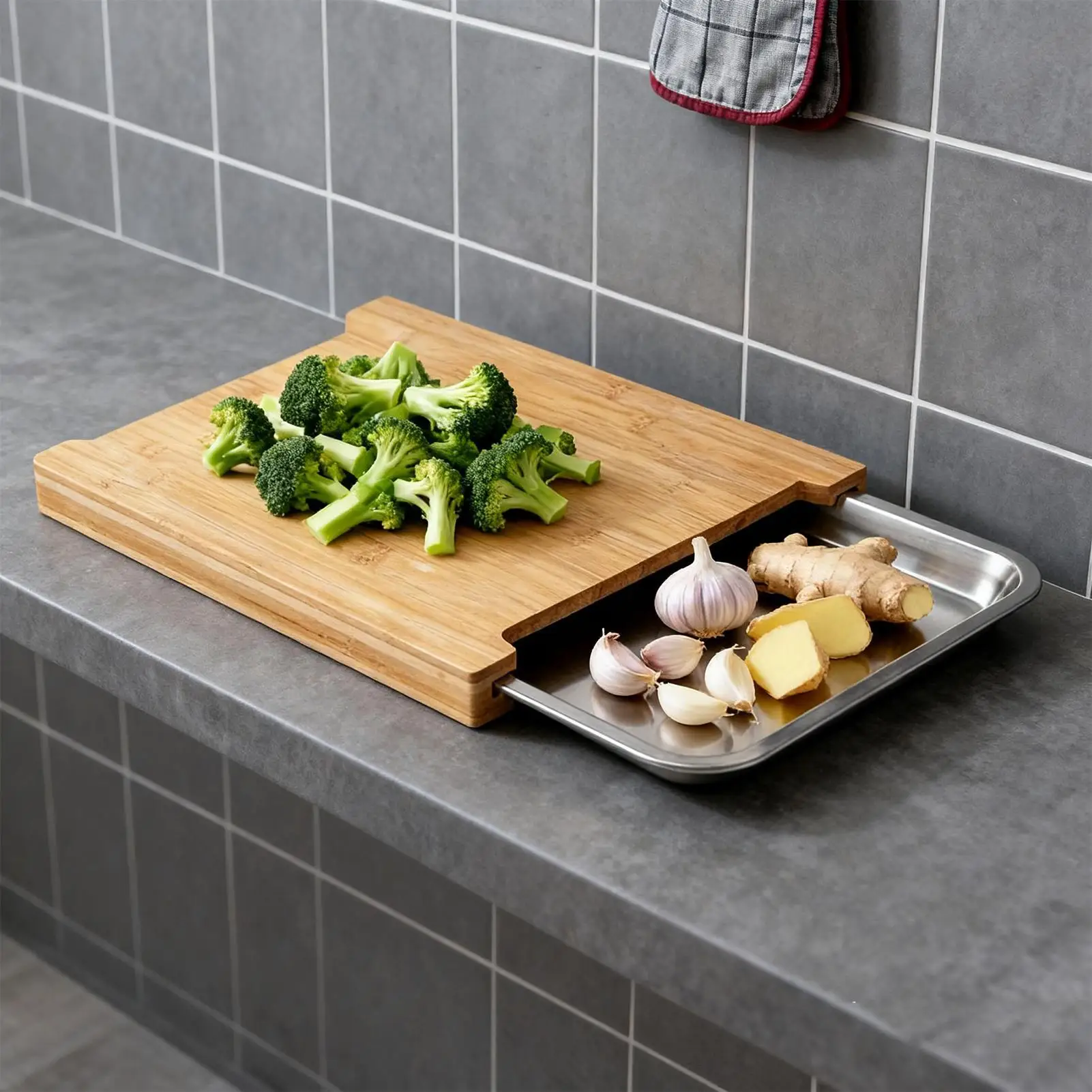 Wooden Cutting Board Non-Slip  - đánh giá và giá Meal Prep Veggie